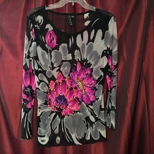 AZI PINK AND BLACK FLASHY TOP WITH SPARKLE IN EXCELLENT CONDITION SIZE XL